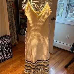 Elegant beige and yellow with green Crochet Dress